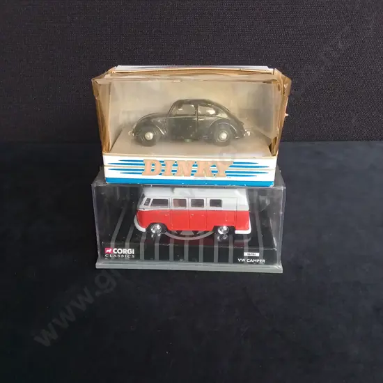 1 "DINKY COLLECTION" BETTLE AND 1 X "CORGI CLASSIC" VOLKSWAGEN KOMBI MODELS BOXED
