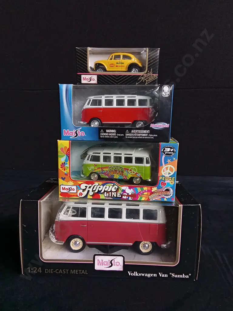 4 1:64 TO 1:24 SCALE MAISTO VOLKSWAGEN MODELS, BOXED Image 1++
