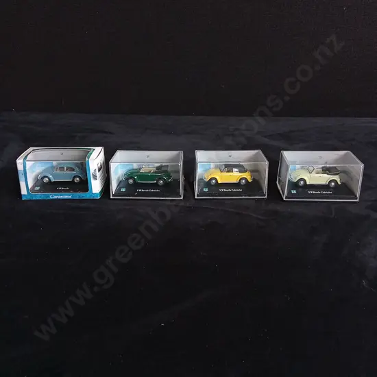 4 1:72 SCALE CARARAMA VOLKSWAGEN BEETLE MODELS, BOXED