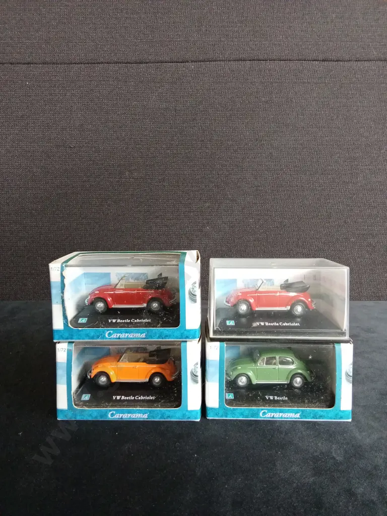 4 1:72 SCALE CARARAMA VOLKSWAGEN BEETLE & CABRIOLET MODELS BOXED Image 1++