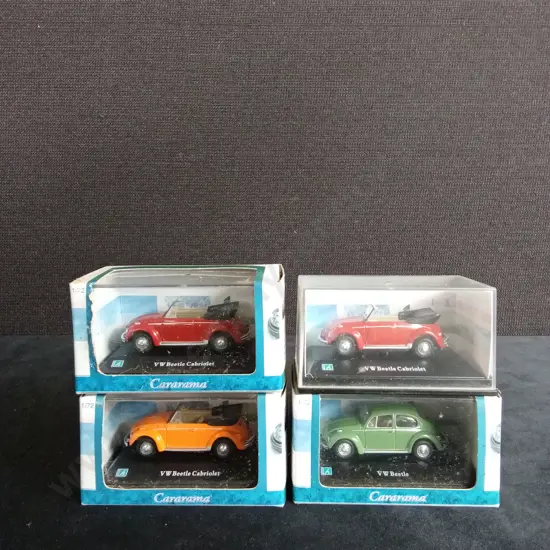4 1:72 SCALE CARARAMA VOLKSWAGEN BEETLE & CABRIOLET MODELS BOXED