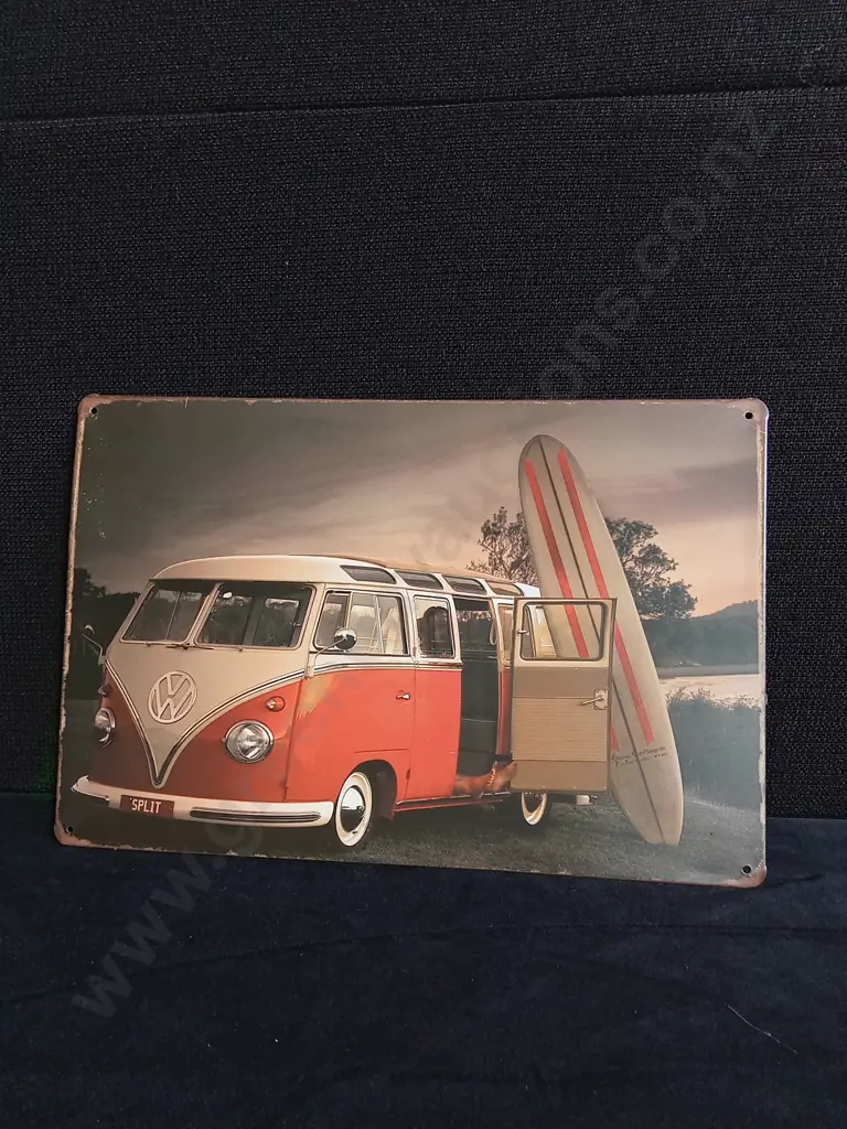 3 VINTAGE VOLKSWAGEN BEETLE MODELS AND TIN VOLKSWAGEN PRINT Image 1++