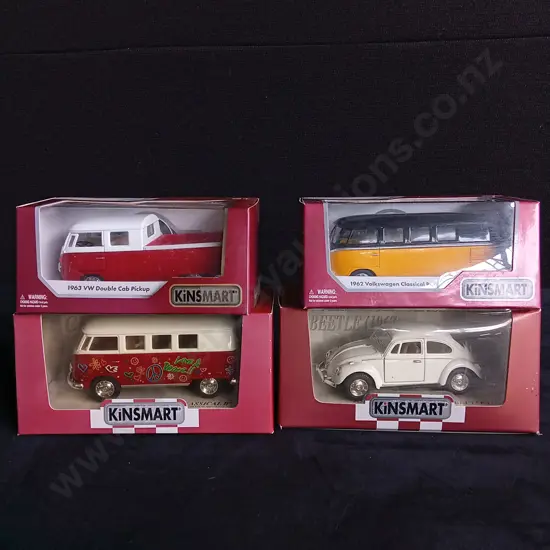 4 1:32 SCALE KINSMART VOLKSWAGEN MODELS, BOXED