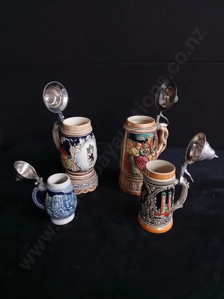 4 VINTAGE GERMAN BEER STEINS TALLEST 25 CM Image 1++