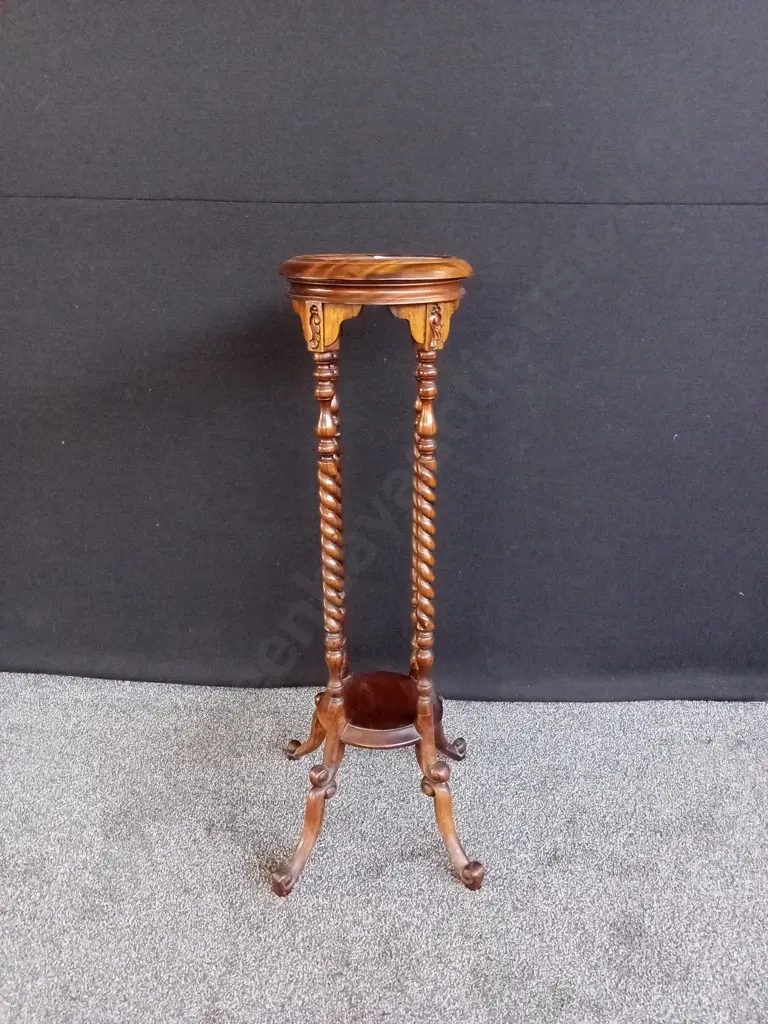 VINTAGE MAHOGANY TORCHIERE PLANT STAND 1M H Image 1++