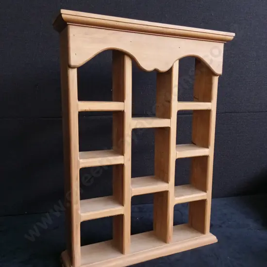 VINTAGE WOODEN CURIO DISPLAY SHELF 50CM H X 35CM W