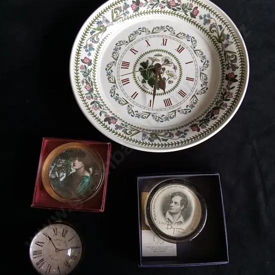 4 PIECE VICTORIAN STYLE DECOR WALL CLOCK AND PAPERWEIGHTS