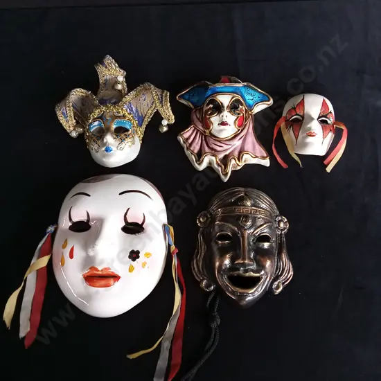 5 VINTAGE CERAMIC MASQUERADE MASKS