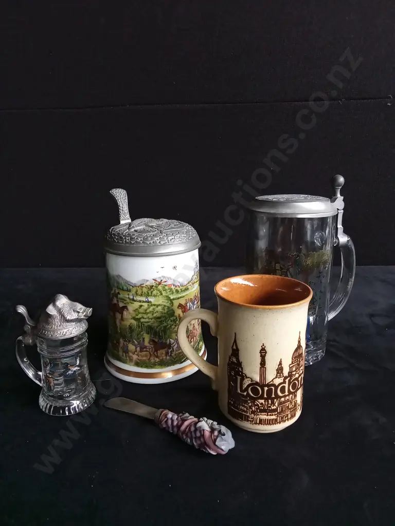 BEER STEINS, CUP AND. CHEESE KNIFE Image 1++