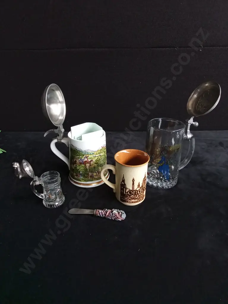 BEER STEINS, CUP AND. CHEESE KNIFE Image 1++