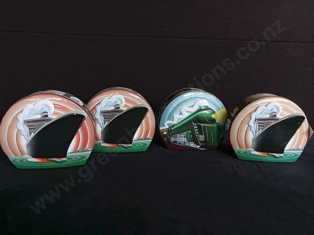 COLLECTOR SMALL TINS, 3 BOATS AND 1 TRAIN Image 1++