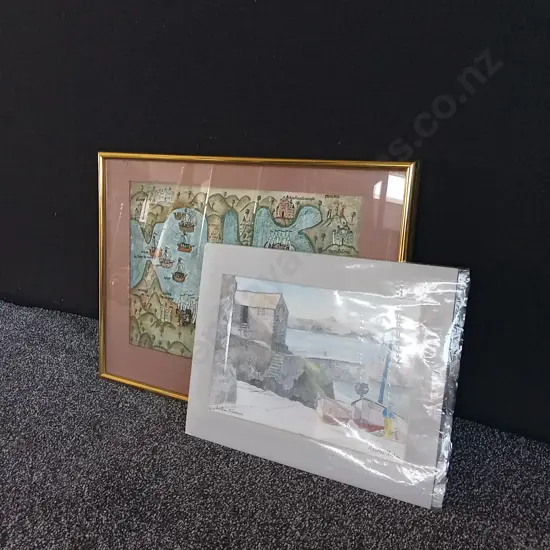 2 PIECES ART PRINTS, ONE FRAMED ONE PACKAGED