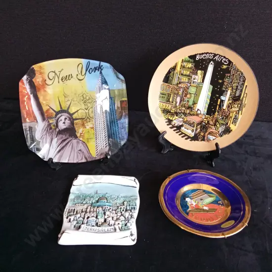 4 PIECES DECORATIVE PLATES TRAVEL SOUVENIRS