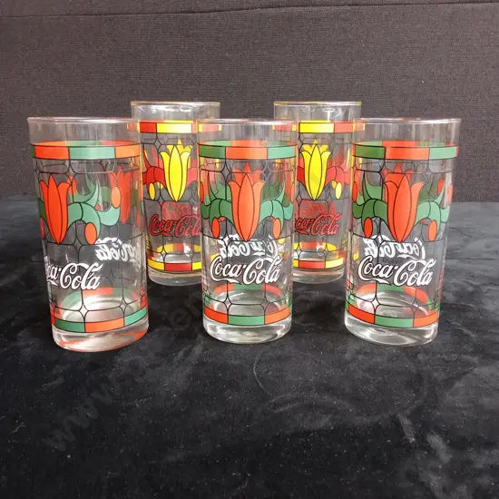 5 VINTAGE COCA COLA GLASSES