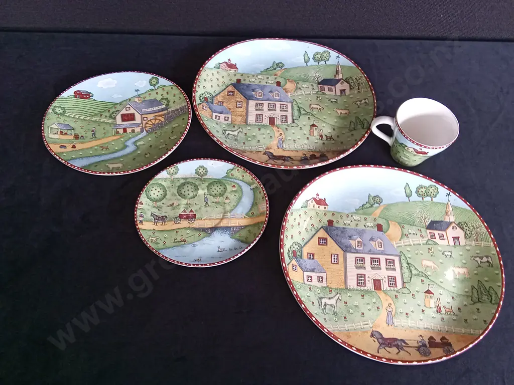 4 SANGO GREEN ACRES STONEWARE DISHES AND MUG Image 1++