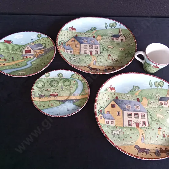 4 SANGO GREEN ACRES STONEWARE DISHES AND MUG