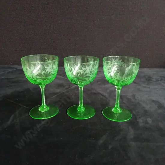 SET OF THREE GREEN GLASSES