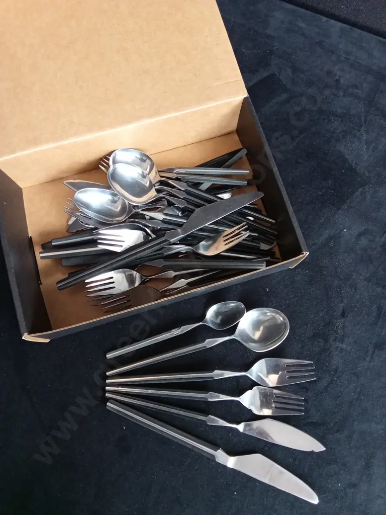 VINTAGE STAINLESS STEEL CUTLERY WITH BLACK HANDLE Image 1++