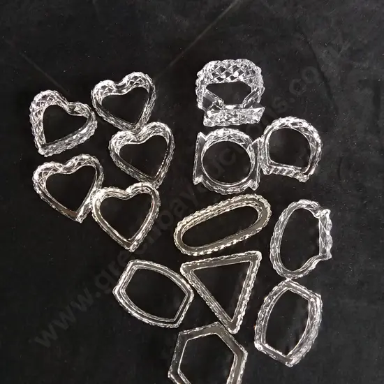 14 PIECES VINTAGE CUT GLASS NAPKIN RINGS