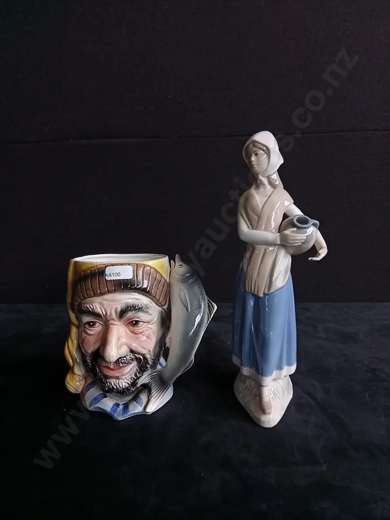 2 PIECES FISHERMAN TOBY JUG AND REX VALENCIA PORCELAIN FIGURINE Image 1++