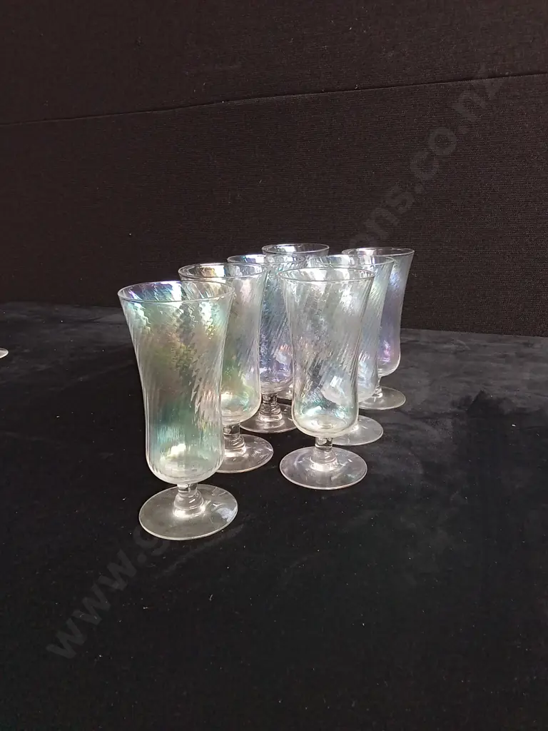 SET OF 7 VINTAGE IRIDESCENT STEMWARE GLASSES Image 1++