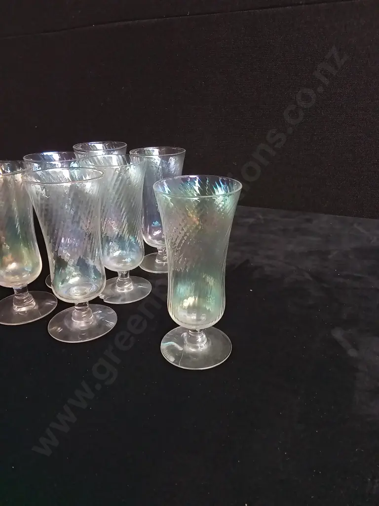 SET OF 7 VINTAGE IRIDESCENT STEMWARE GLASSES Image 1++