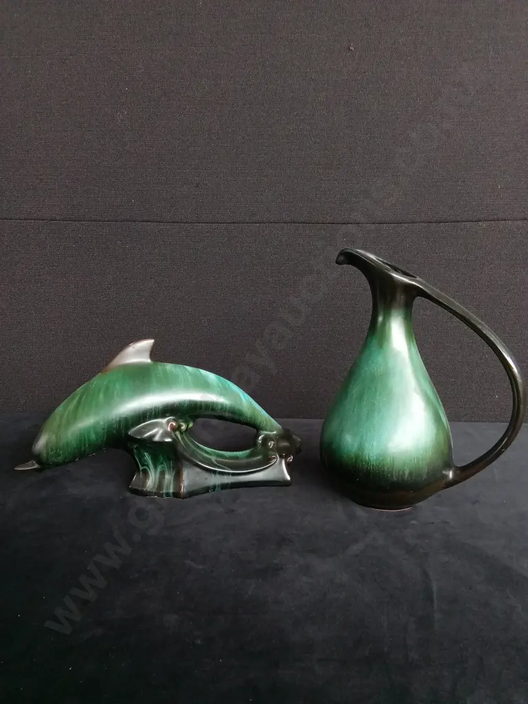 BLUE MOUNTAIN POTTERY DOLPHIN AND JUG Image 1++