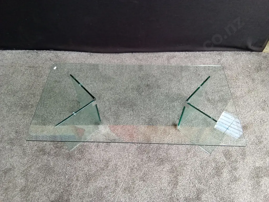 GLASS COFFEE TABLE ON 2 GLASS LEGS Image 1++