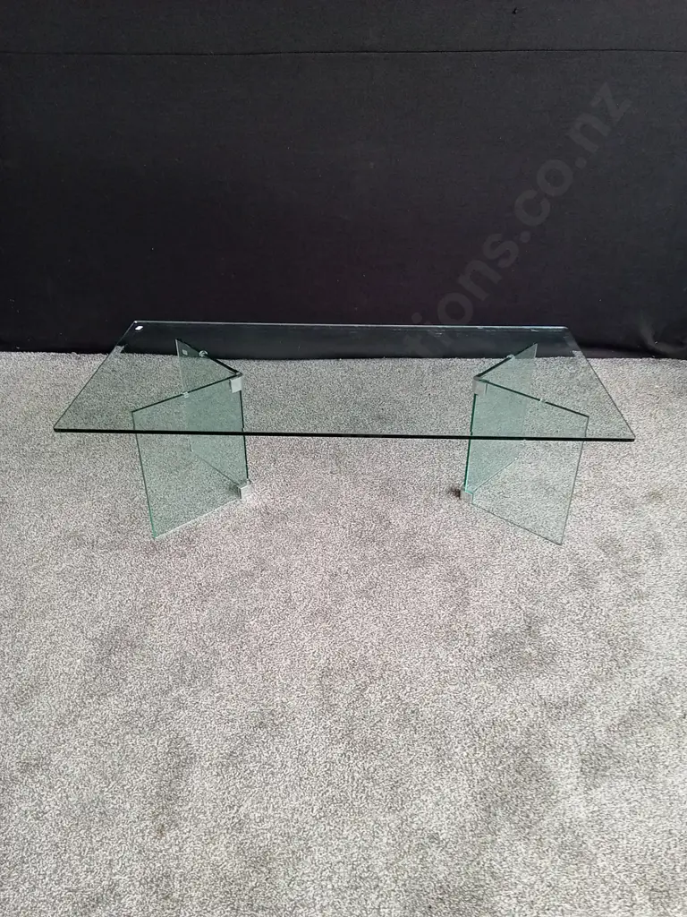 GLASS COFFEE TABLE ON 2 GLASS LEGS Image 1++