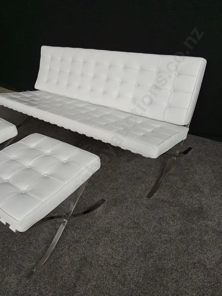 BARCELONA STYLE COUCH AND OTTOMANS SET, STAINLESS STEEL FRAMES LENGTH 1.8M Image 1++