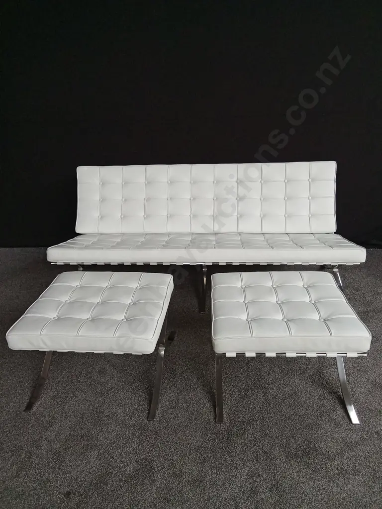 BARCELONA STYLE COUCH AND OTTOMANS SET, STAINLESS STEEL FRAMES LENGTH 1.8M Image 1++