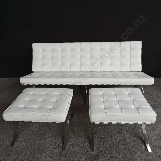 BARCELONA STYLE COUCH AND OTTOMANS SET, STAINLESS STEEL FRAMES LENGTH 1.8M