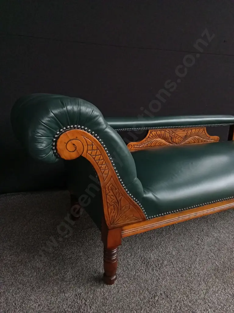 VICTORIAN STYLE CHAISE LOUNGE DARK GREEN LEATHER 1.8M LENGTH Image 1++