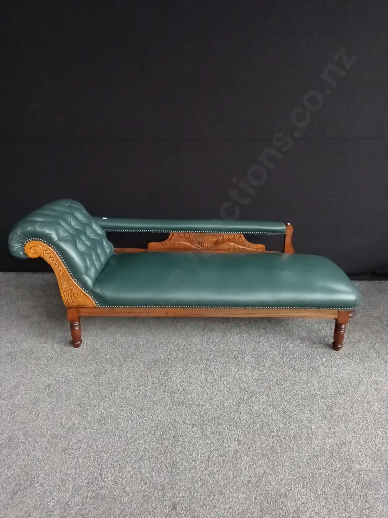 VICTORIAN STYLE CHAISE LOUNGE DARK GREEN LEATHER 1.8M LENGTH Image 1++