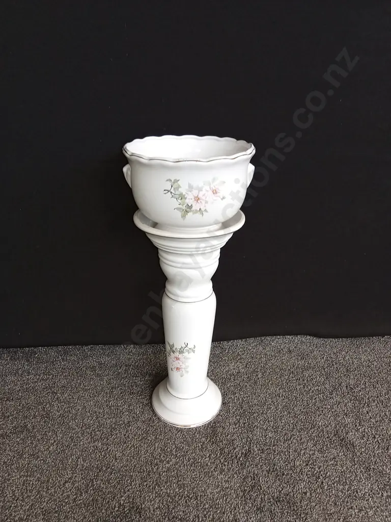 VINTAGE FLORAL CERAMIC JARDINIERE ON A STAND H 73CM Image 1++