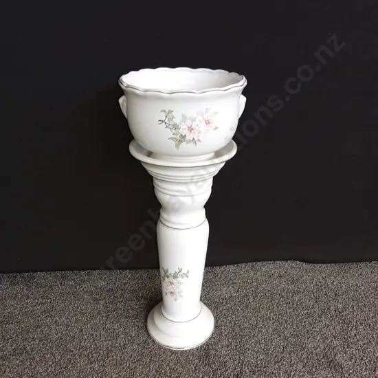 VINTAGE FLORAL CERAMIC JARDINIERE ON A STAND H 73CM