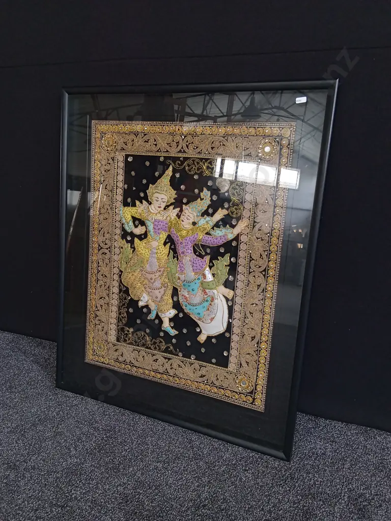 FRAMED BURMESE KALAGA TAPESTRY H 100CM X 81CM Image 1++