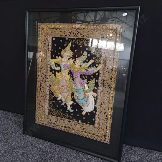 FRAMED BURMESE KALAGA TAPESTRY H 100CM X 81CM
