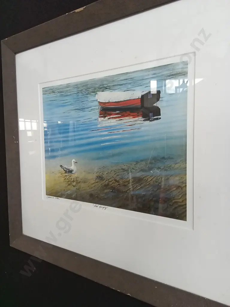 FRAMED LAWRENCE LEITCH RED DINGHY PRINT Image 1++