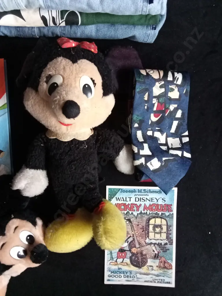 11 PIECES VINTAGE MICKEY MOUSE COLLECTION, INCLUDES DEMIM SHIRTS, T SHIRTS, TIE, CAP, BOOK, EAR MUFFS Image 1++
