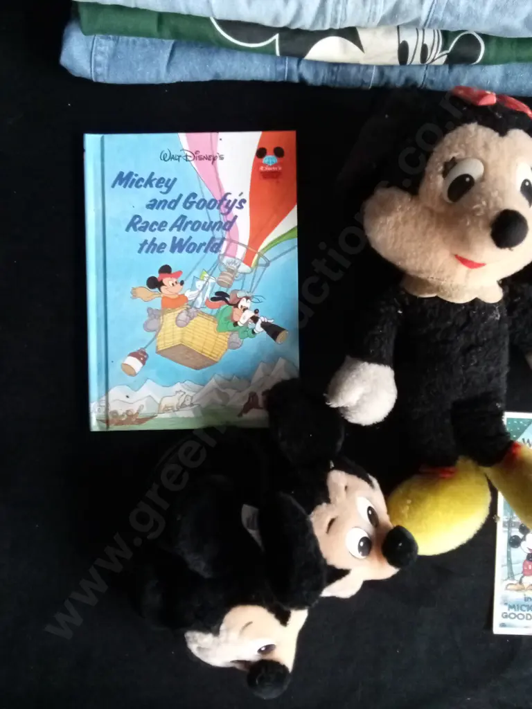 11 PIECES VINTAGE MICKEY MOUSE COLLECTION, INCLUDES DEMIM SHIRTS, T SHIRTS, TIE, CAP, BOOK, EAR MUFFS Image 1++