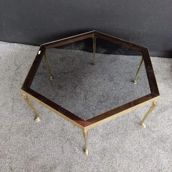 GLASS TABLE WITH GOLD COLOURED BASE