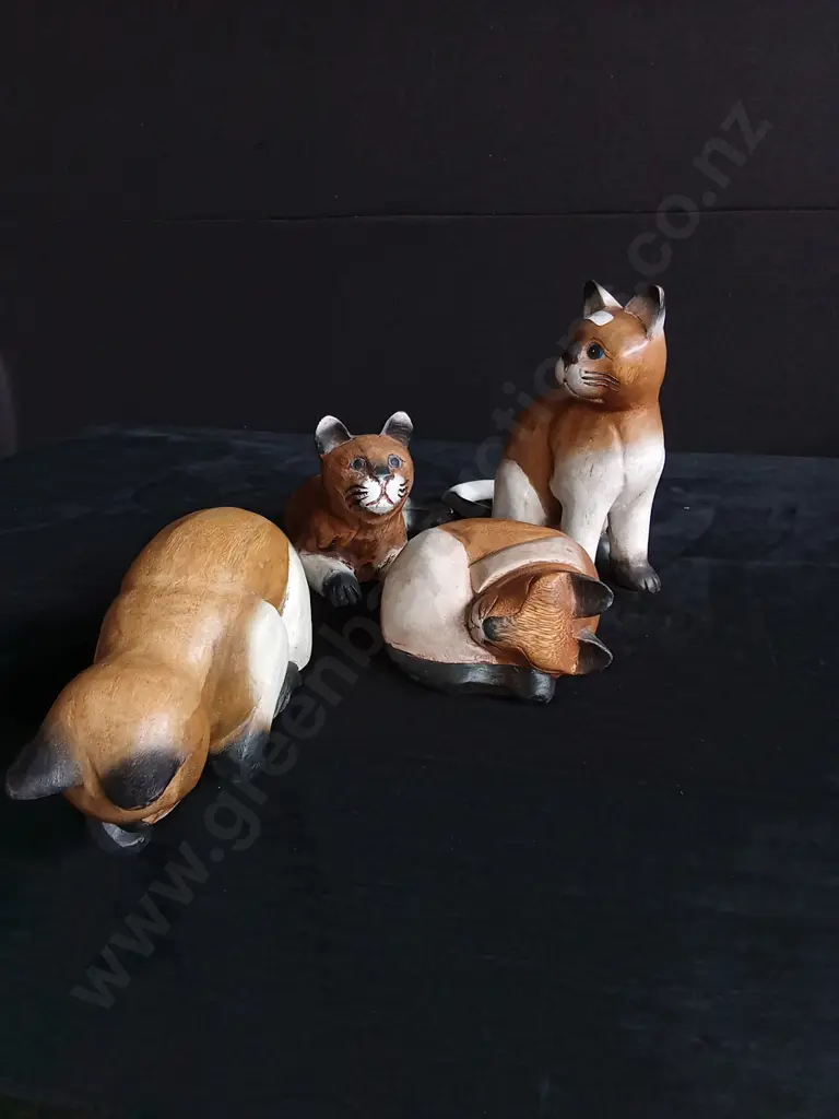 4 PIECES ABACUS IMPORTS HAND CARVED WOODEN CAT FIGURINES TALLEST H 24CM Image 1++