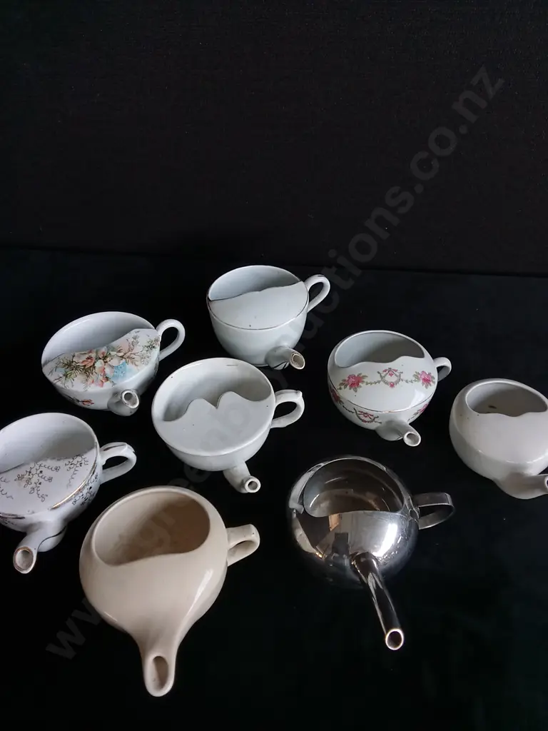 8 PIECES VINTAGE INVALID FEEDER CUPS Image 1++