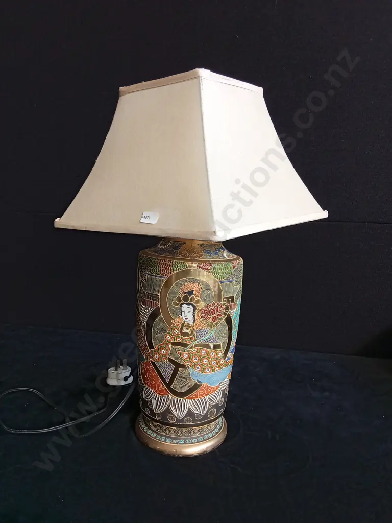 JAPANESE SATSUMA STYLE TABLE LAMP WORKING H 48CM Image 1++