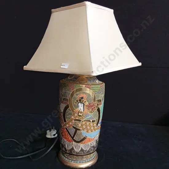 JAPANESE SATSUMA STYLE TABLE LAMP WORKING H 48CM