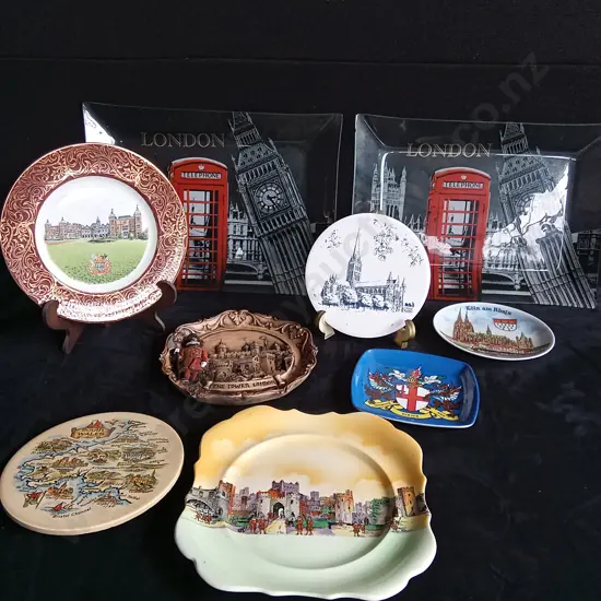 9 PIECE UK DECORATIVE PLATES AND MEMORABILIA