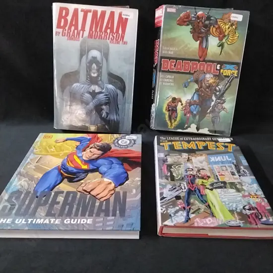 SUPERHERO HARDBACK BOOKS, BATMAN OMNIBUS, DEADPOOL, SUPERMAN ULTIMATE GUIDE AND THE TEMPEST