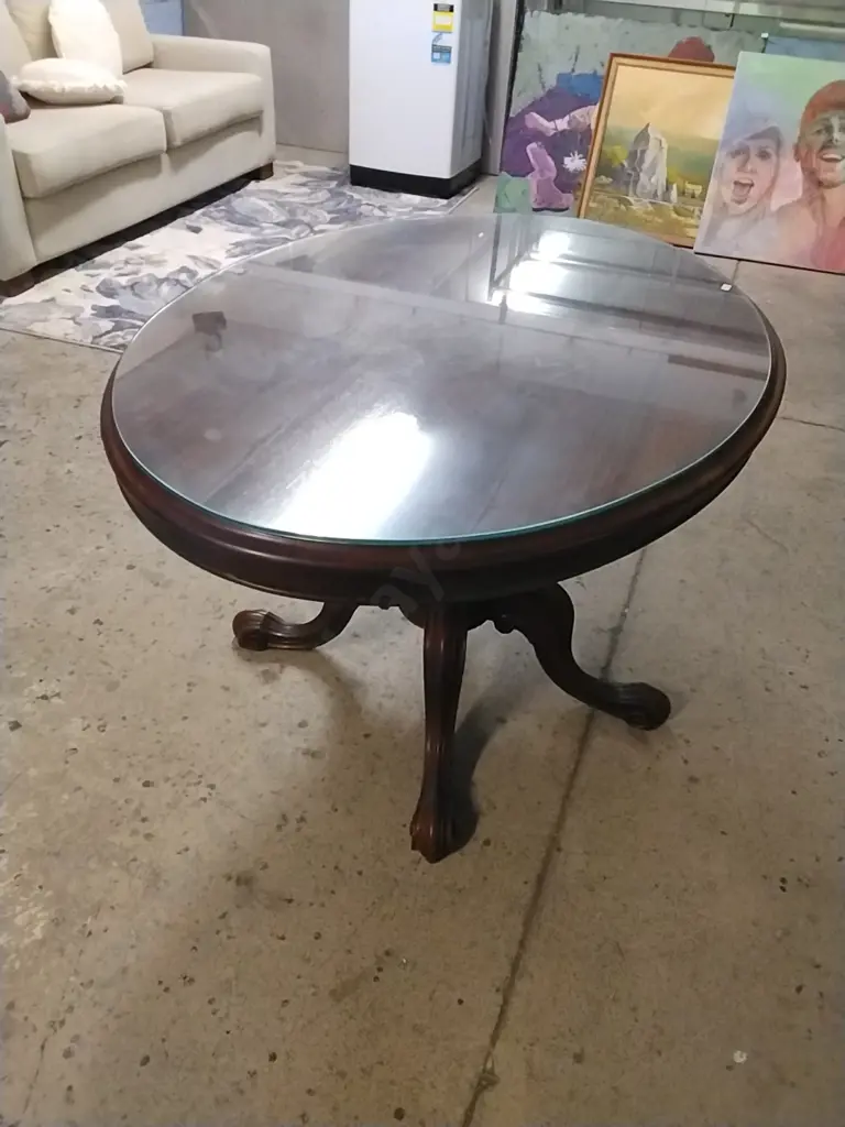 MAHOGANY WOOD BUTTERFLY DINING TABLE WITH GLASS TOP Image 1++