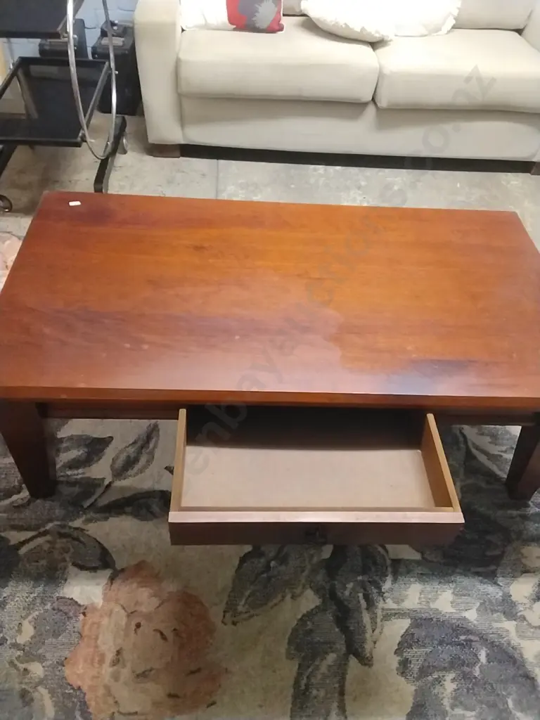 PINE TIMBER COFFEE TABLE WITH SINGLE DRAWER Image 1++